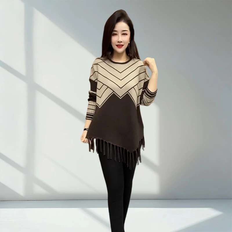 网红爆款收腰显瘦针织衫女内搭秋冬款时尚高档妈妈圆领长袖毛衣