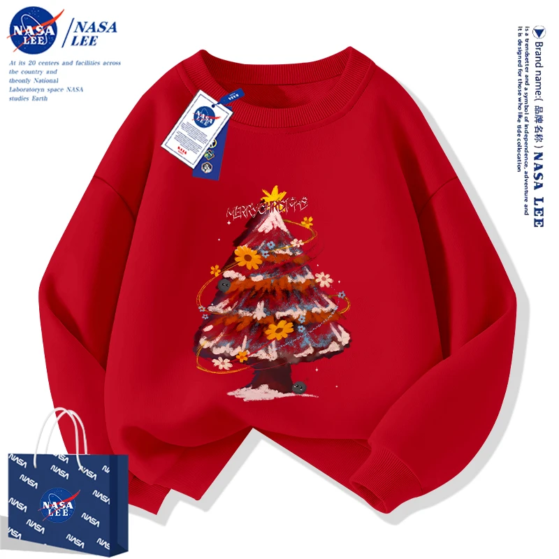 NASA圣诞节儿童卫衣冬季加绒加厚2026新款圣诞树男童女童红色衣服