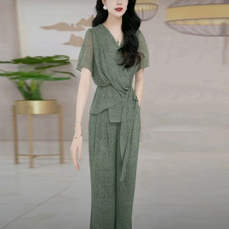 女装夏装显瘦时尚休闲套装新款2025爆款洋气质女神范阔腿裤两件套