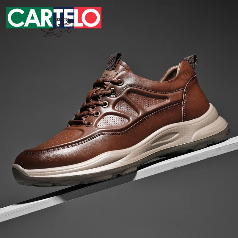 卡帝乐鳄鱼休闲男皮鞋春季透气百搭厚底增高舒适运动真皮商务男鞋