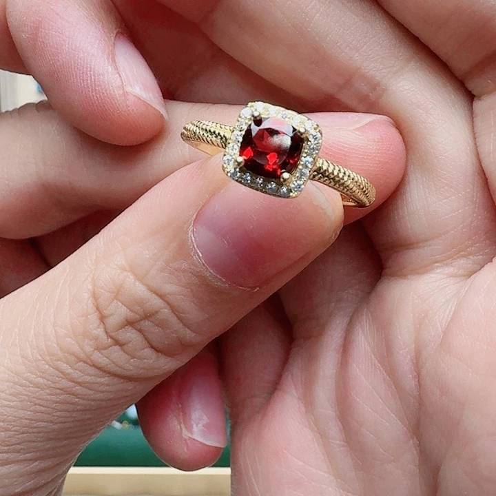 石榴石戒指银S925镶嵌戒指285