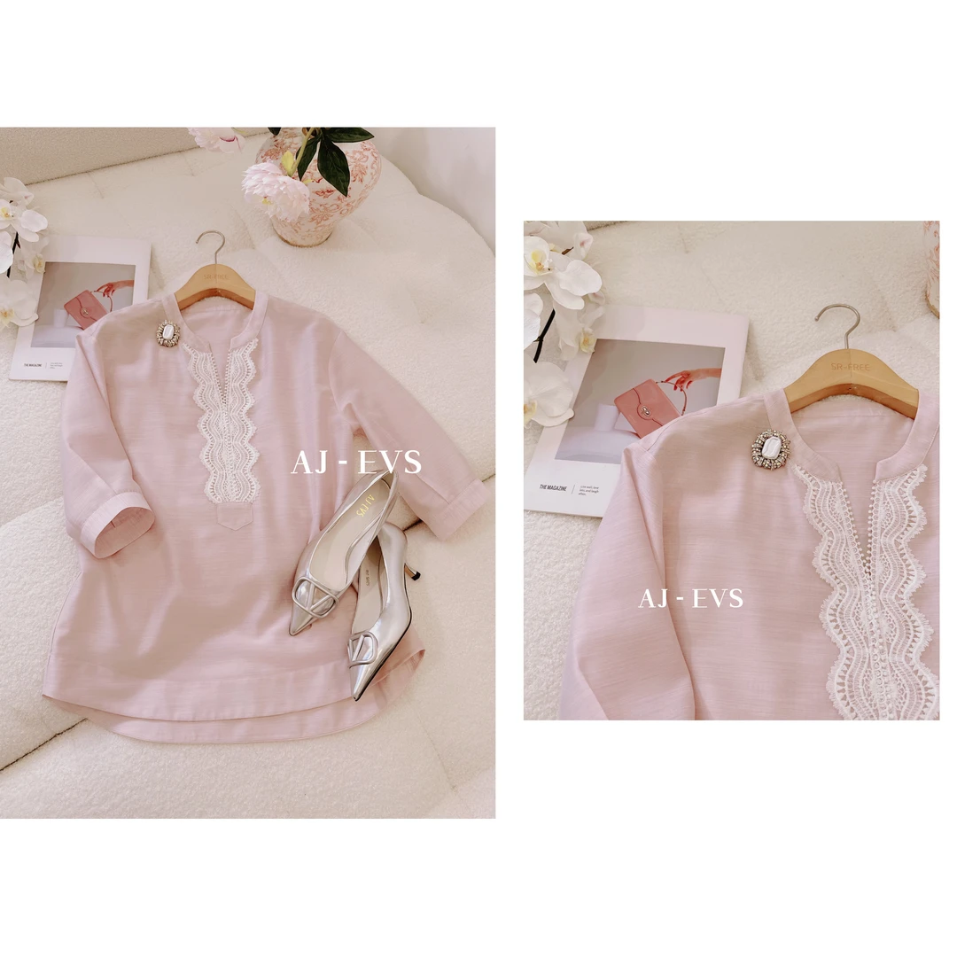 AJ-EVS【巴黎魅力·优雅蕾丝进口棉丝光感气质上衣】