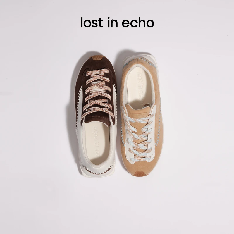 【达人专属】lost in echo早秋新款复古撞色羊皮超轻厚底棒球阿甘鞋
