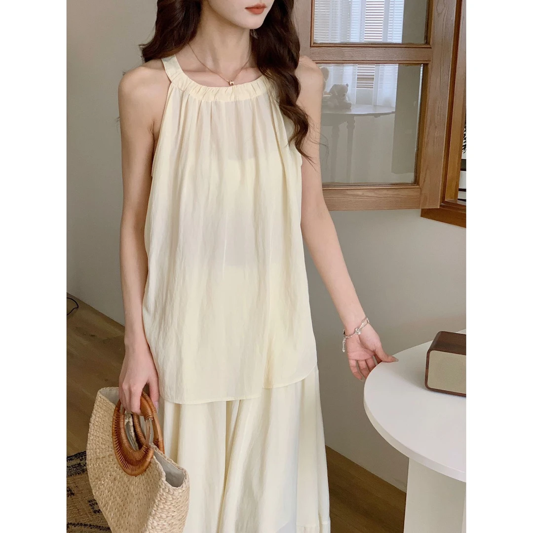 【蜜糖陷阱】纯欲风挂脖露肩套装裙初恋感约会战衣时尚大方显瘦