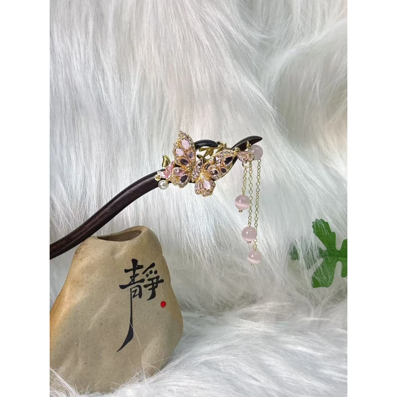 炑歌K221单钗原创设计粉色蝴蝶简约时尚18公分发簪