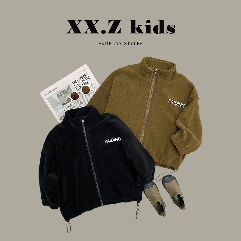 【小首尔】秋冬装儿童韩版时尚字母宽松三色立领百搭外套HBB3336