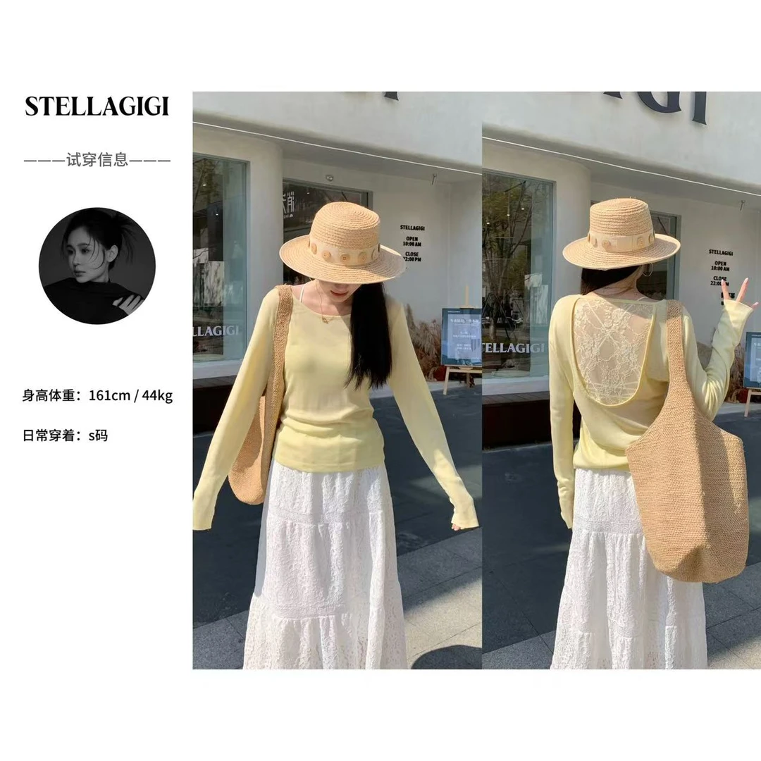 SG / 郭幂幂 SS后背蕾丝拼接套头打底针织衫T-20250594