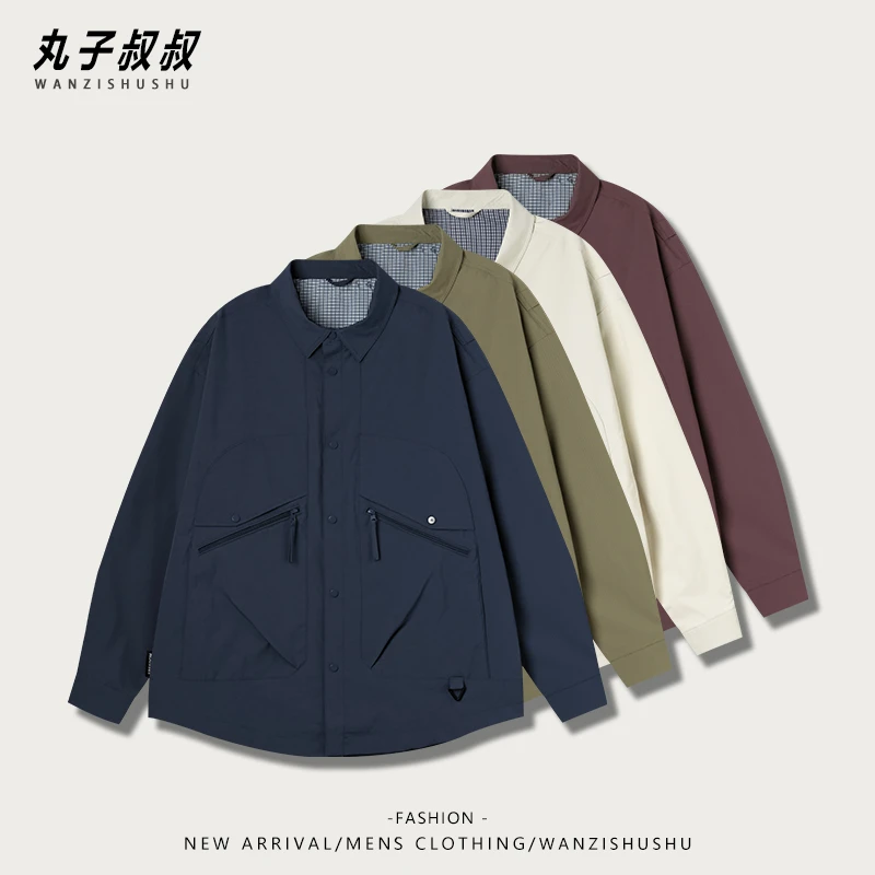 “25春季”新款原色翻领拼接工装夹克男复古春秋百搭外套纯色ST2516