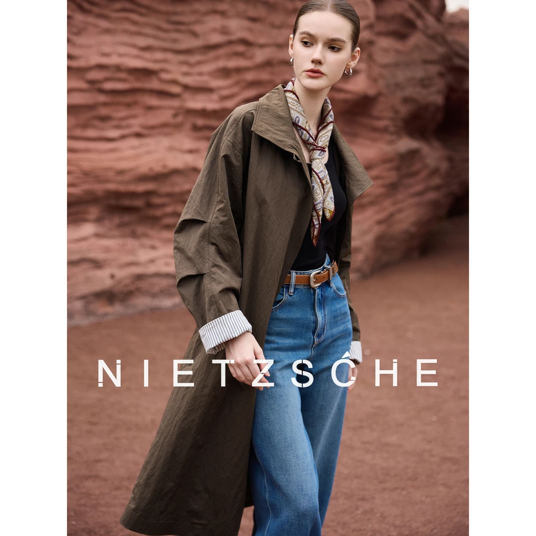 Nietzsche｜咖啡糖风衣｜美式老钱经典廓形长款高级感百搭风衣50198
