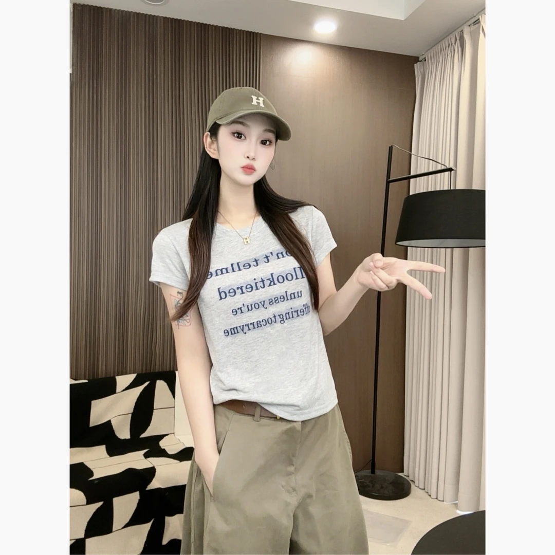 【小米】- ‘’浅系韩调‘’韩系浅色系字母百搭正肩气质显瘦短袖t恤326