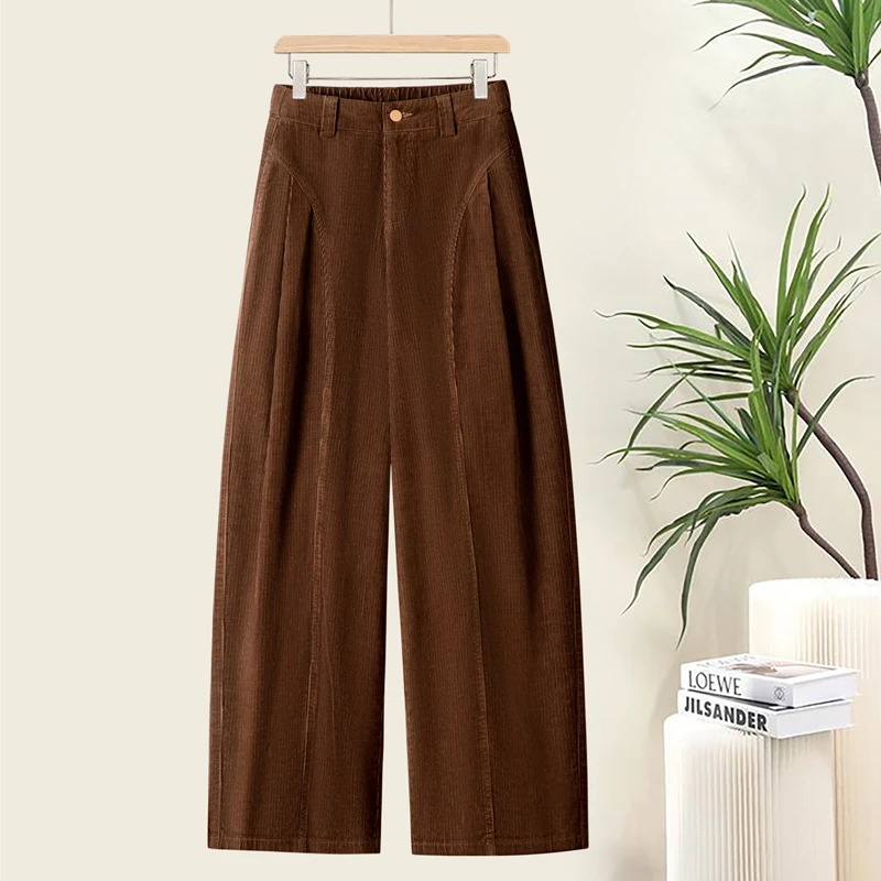 拉夏贝尔灯芯绒弯刀休闲裤女秋冬2025新款时尚宽松显瘦百搭阔腿裤