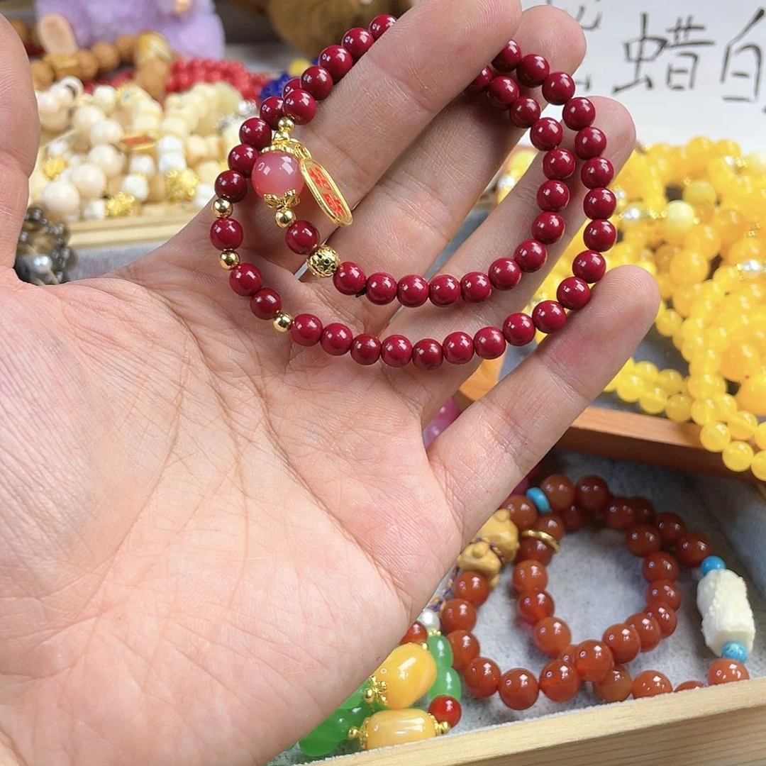 檀香木手串银S925镀金镶嵌