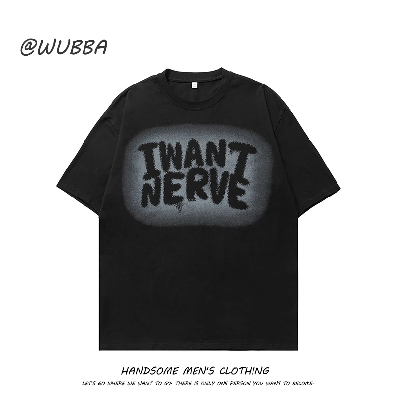 复古T恤男生潮牌字母印花美式半袖体恤美式街头夏季薄款半截短袖