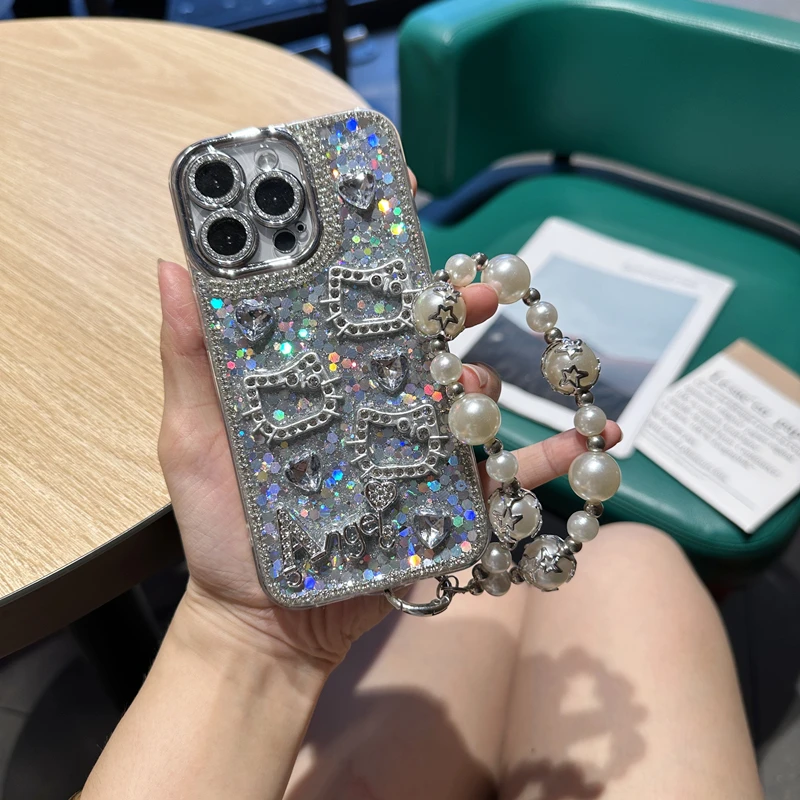 镜头膜可爱ins风KT猫水钻手机壳适用苹果15华为vivo小米oppo全包