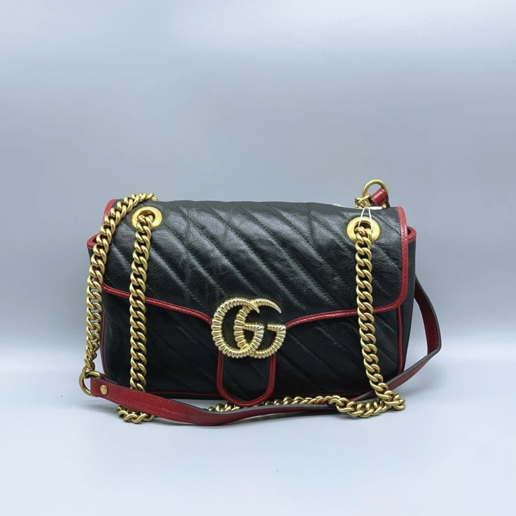 95新 GUCCI/古驰  黑拼红马蒙单肩包 1662 5973