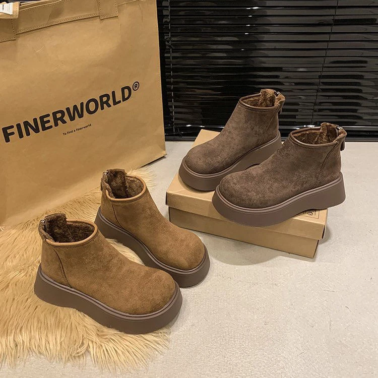 加绒勃肯鞋雪地靴女2025冬季新款增高保暖博肯短靴厚底马丁靴棉鞋