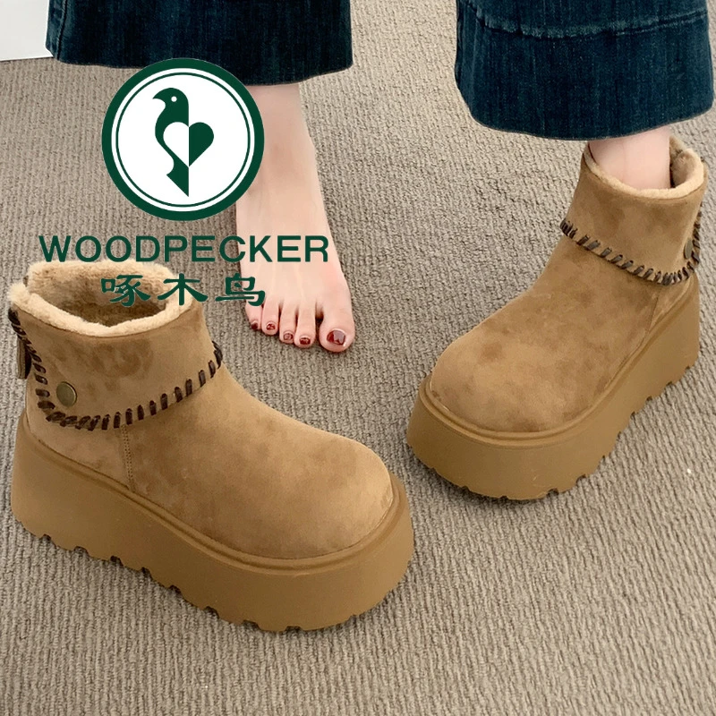 啄木鸟厚底雪地靴女款2025年新款冬季防滑保暖棉鞋加绒加厚大棉靴
