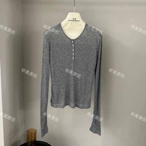 【媚儿推荐】半扣圆领长袖T恤女
