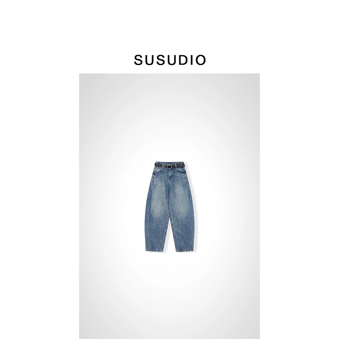 SUSUDIO设计款方形双层口阔感牛仔裤40135