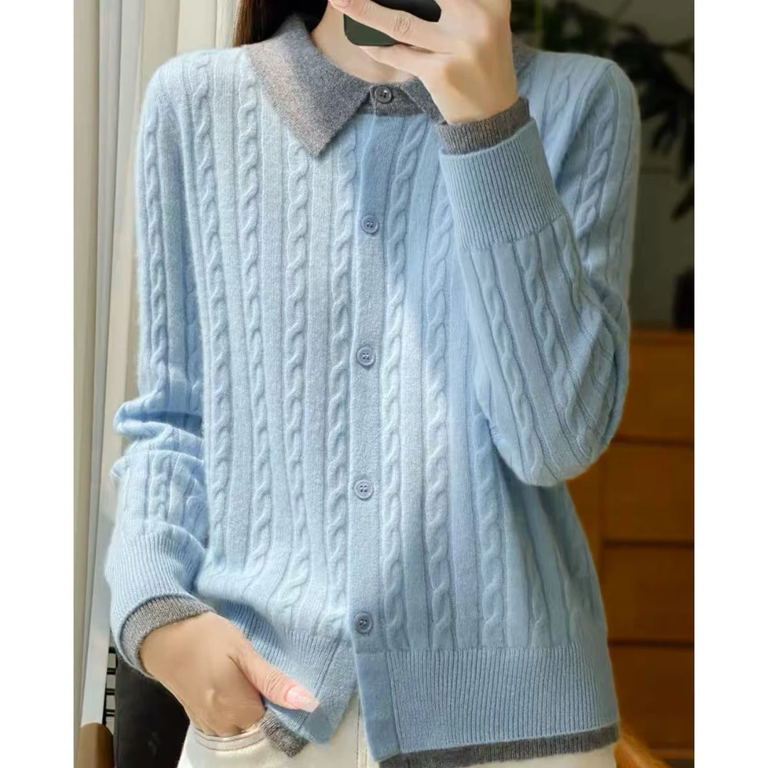 涵玖玥【100羊毛】双袖假两件翻领时尚真开衫上衣07-087