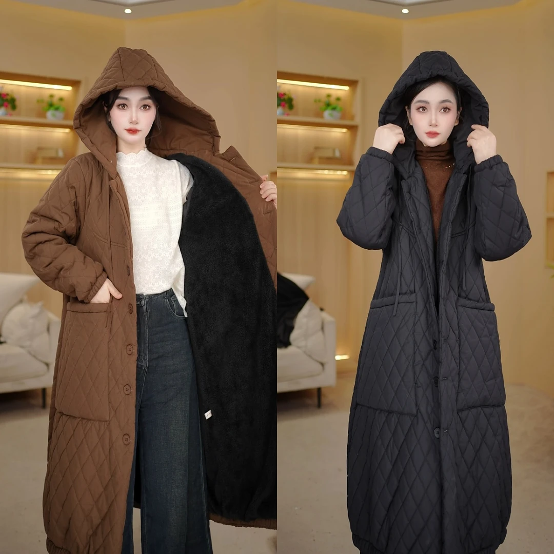 纯色棉衣加棉又加绒）棉衣2025中长款棉服保暖花苞厚棉袄子大方款