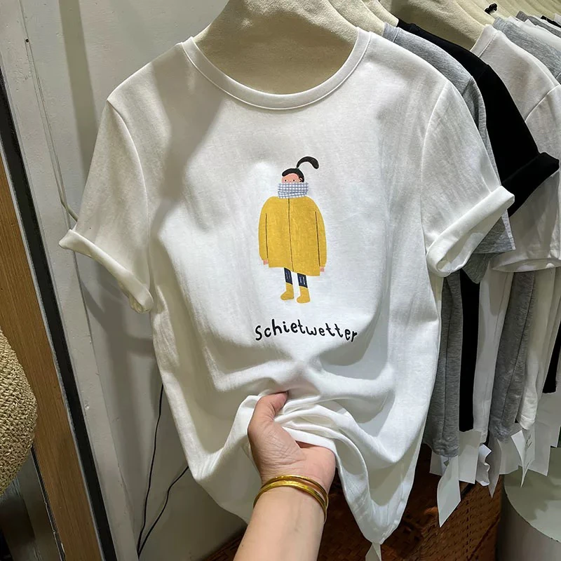 欧货2025春夏新款洋气减龄小女孩印花短袖T恤女设计感休闲夏上衣