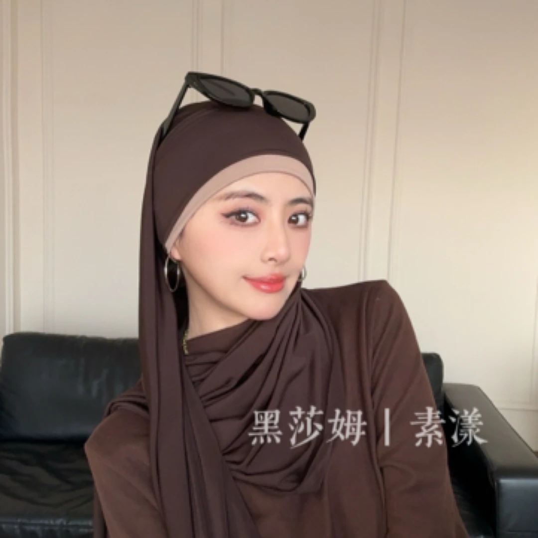 黑莎姆丨素漾极简风撞色假两件长巾头巾直播间专属
