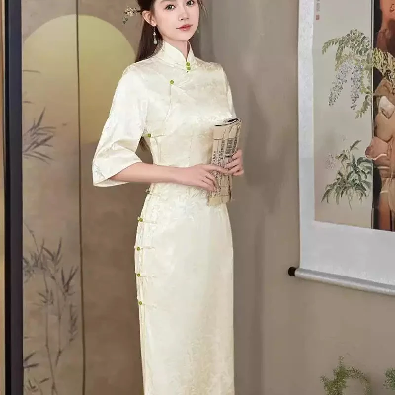 〖白竹全开118〗倩倩年轻款春秋长袖新中式日常中国风苏州旗袍