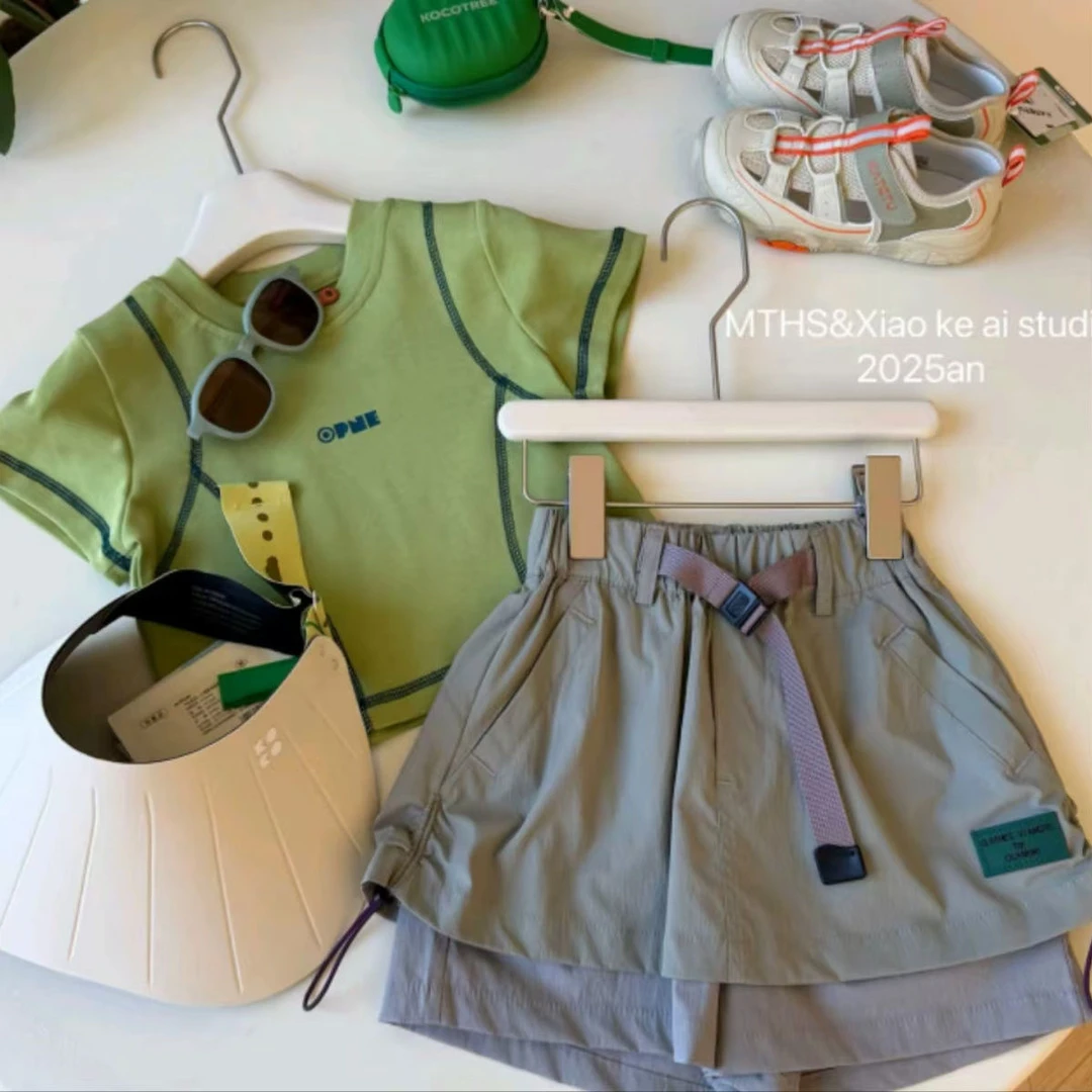 儿童户外套装夏季2025新款洋气女童工装裙裤夏装修身短袖两件套潮