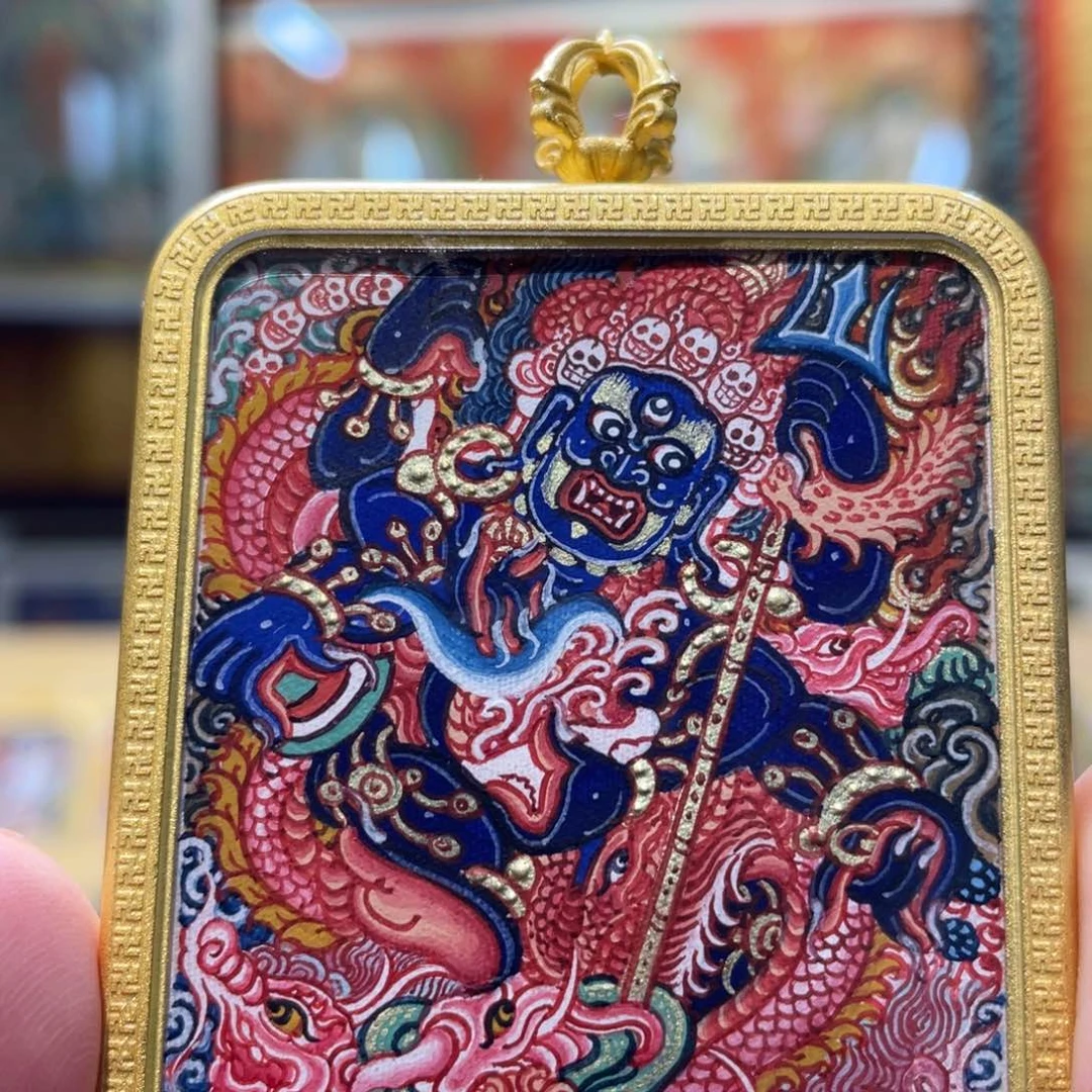 吊坠热贡纯手绘唐卡大黑天