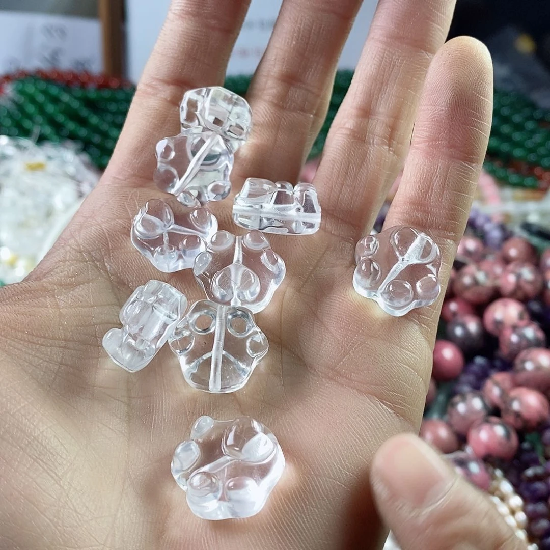 玛瑙/玉髓珠宝半成品合金一个14mm天然白水晶猫爪A08