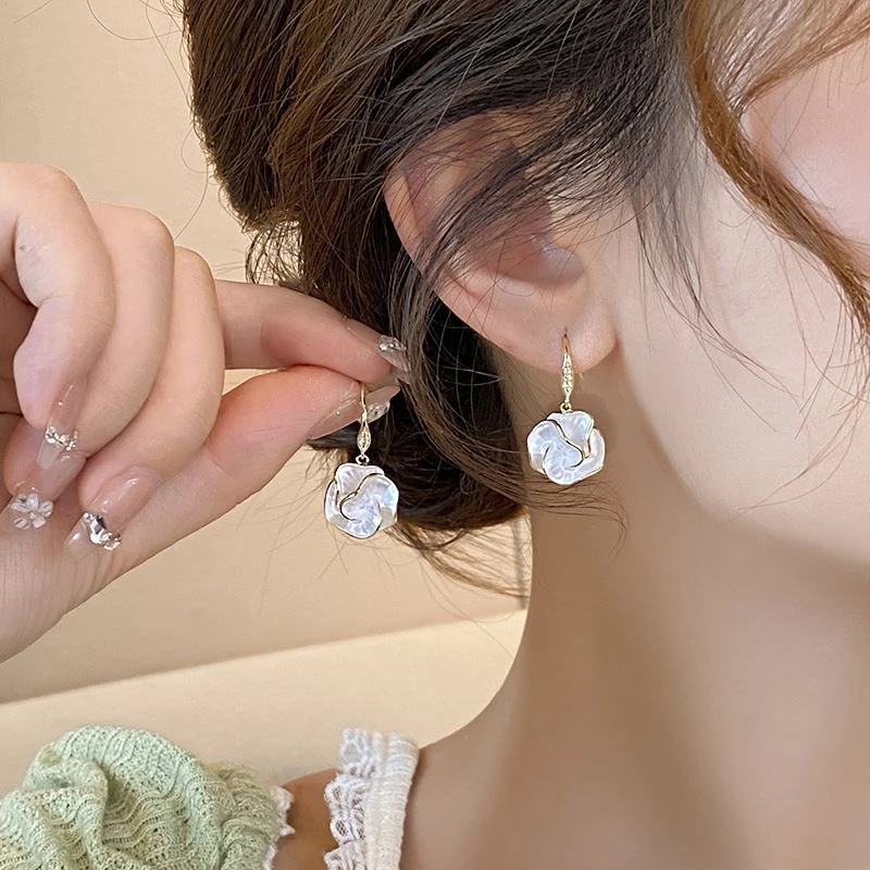 合金耳饰 【新疆西藏包邮】山茶花朵耳环女气质高级感耳钉耳坠耳饰