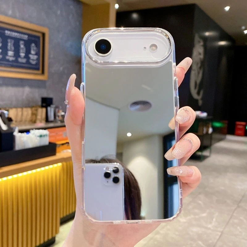 适用苹果17手机壳15防摔14大孔pr手机套max 补妆镜子iPhone13银色