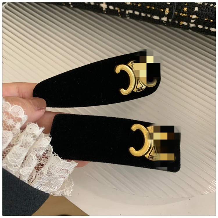 凯旋门BB夹跨境专供法式丝绒发夹黑金复古小香风宴会头饰发饰女