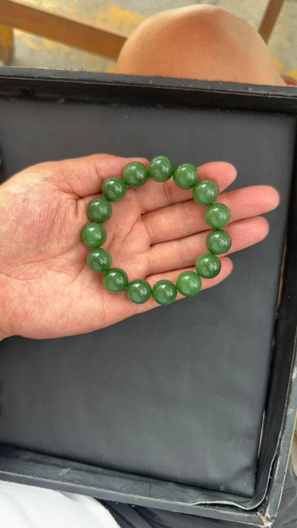 俄罗斯碧玉冰阳绿卡14高端大气上档次手串