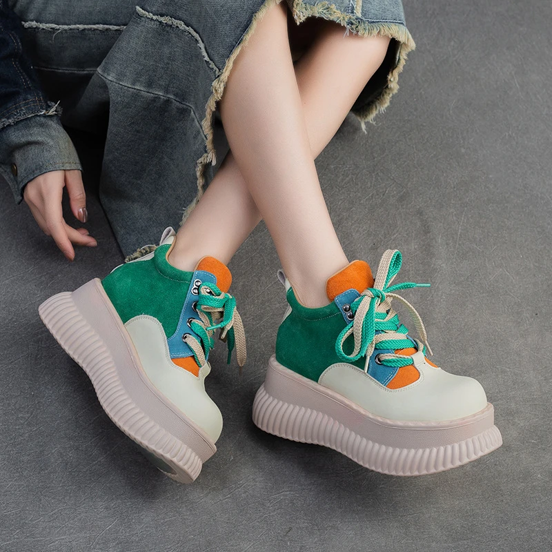 2025秋季头层牛皮百搭撞色老爹鞋女韩系学院风休闲运动德训鞋