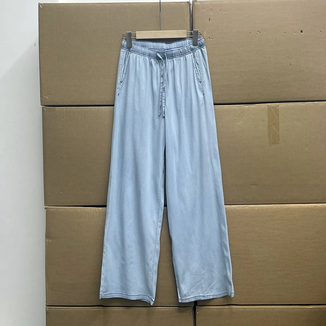 非沅！！素家kle！ 夏季新款女裤 宽松环保莱赛尔薄牛仔抽绳直筒裤