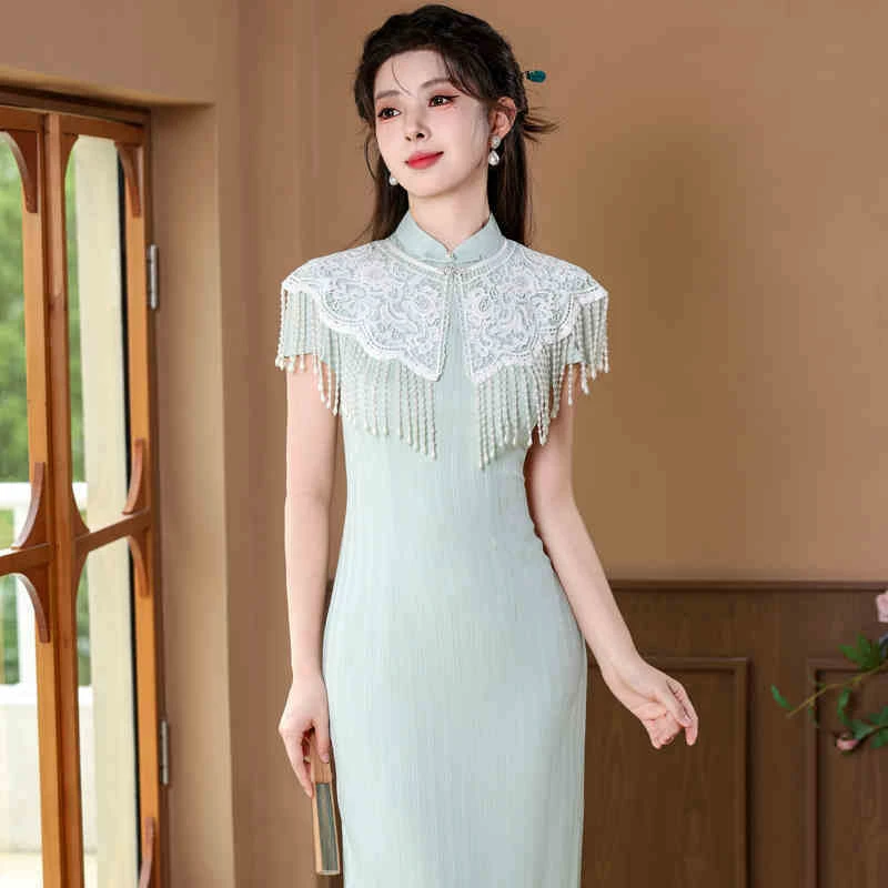 【9696】高贵气质旗袍款夏季改良新中式连衣裙日常可穿素雅复古长款