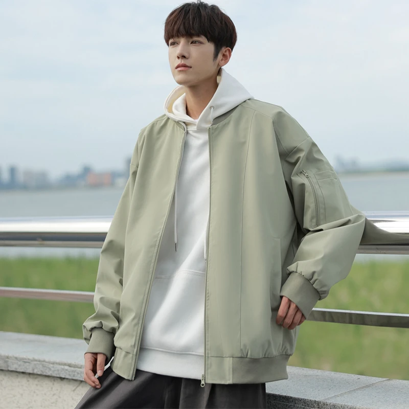 美式棒球服男2025秋季新款潮牌宽松情侣飞行夹克休闲纯色工装外套