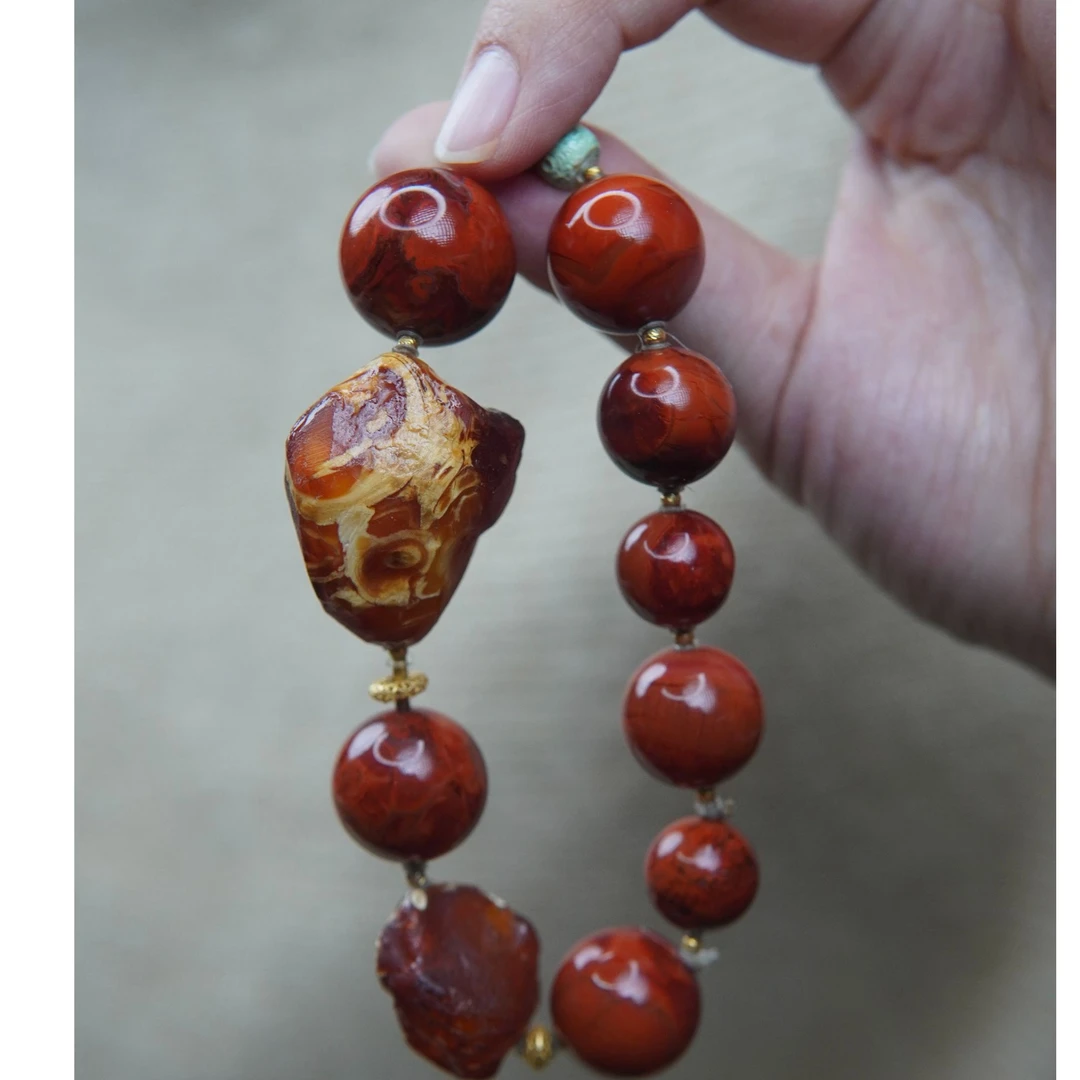 蜜蜡原石南红手串设计款