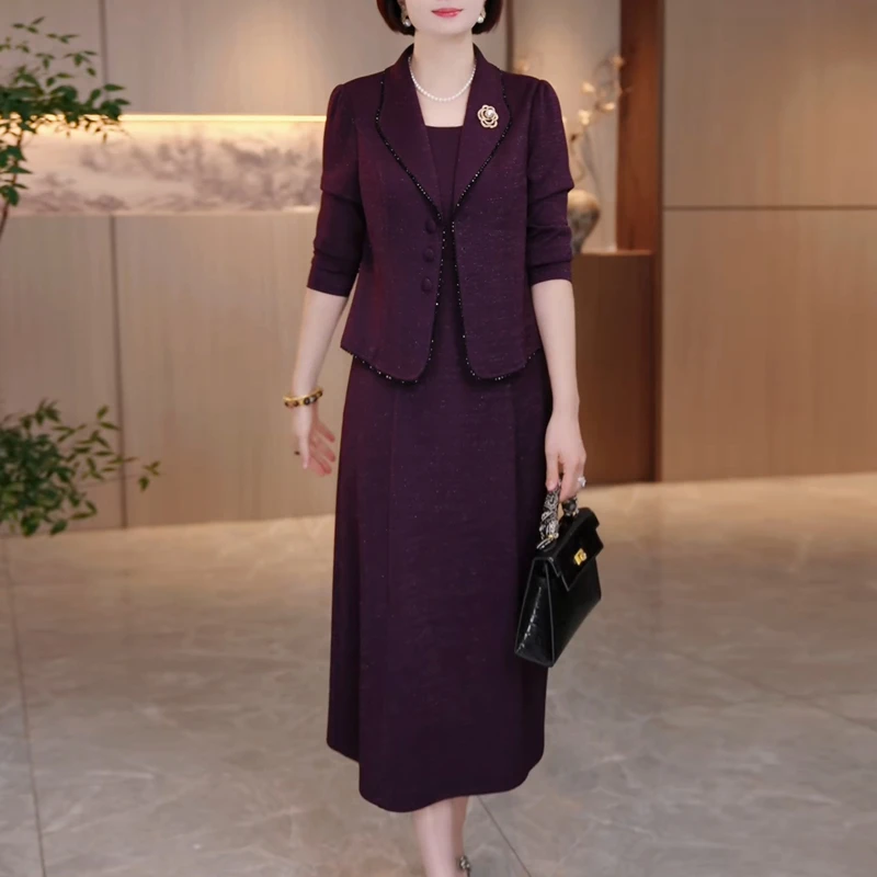 时尚气质端庄连衣裙假两件2025春秋新款女士优雅减龄显瘦遮肉修身