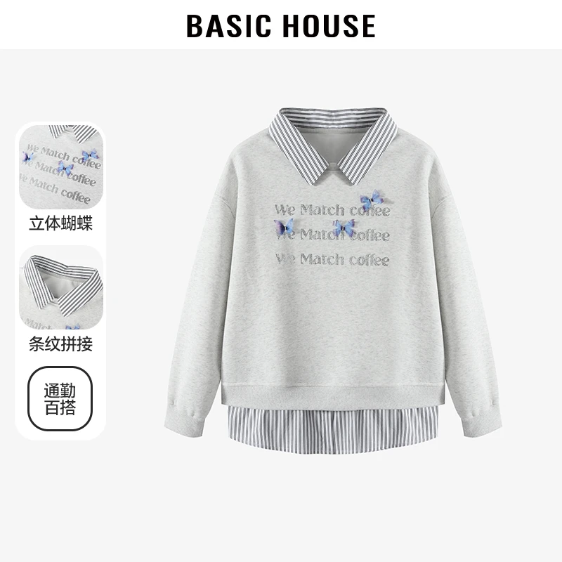 Basic House/百家好【现货】秋冬新款慵懒假两件卫衣女-B0624E5R942