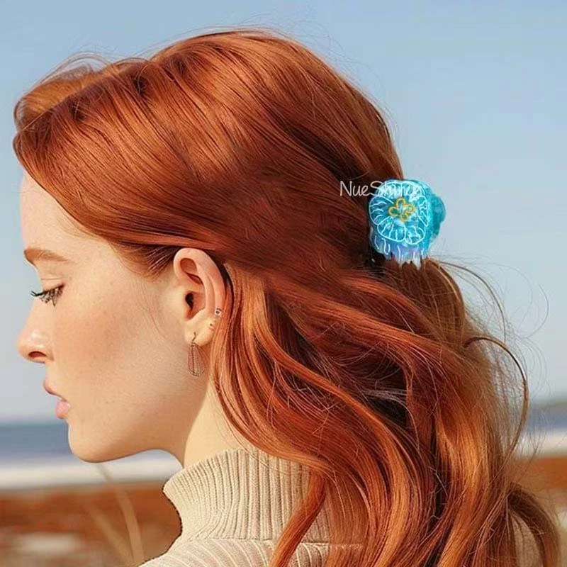 铜合金胸针 Nue shiny 蓝色水母发卡可爱少女韩版甜美时尚简约