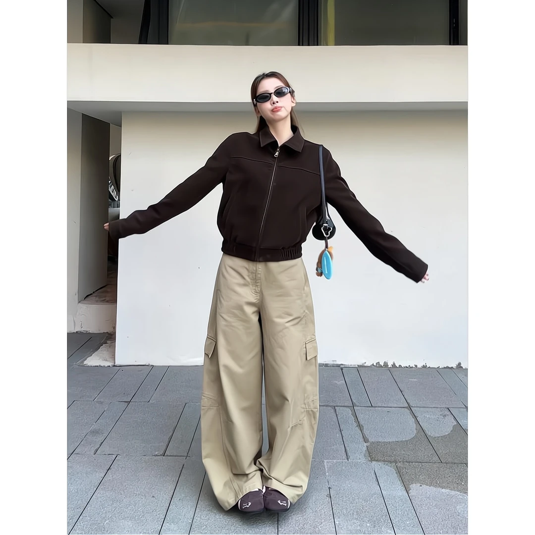 夹克短款外套洋气衣服女打底衫内搭长袖T恤上衣工装裤宽松阔腿裤