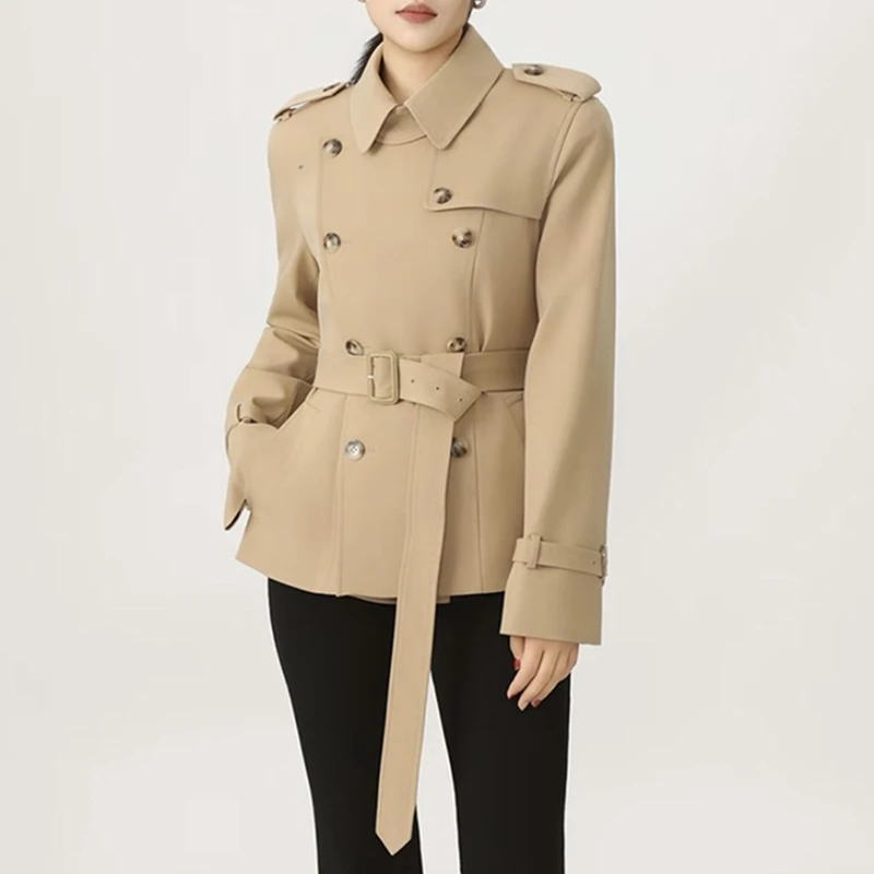 商场同款2025秋冬新款港风双排扣收腰腰带风衣短款外套540113