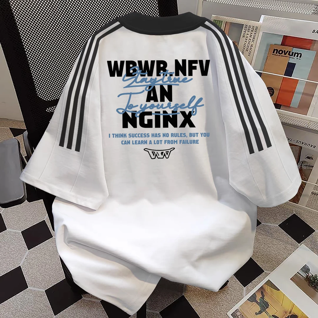 夏季国潮小众设计款高街印花纯棉短袖hiphop宽松百搭情侣圆领上衣