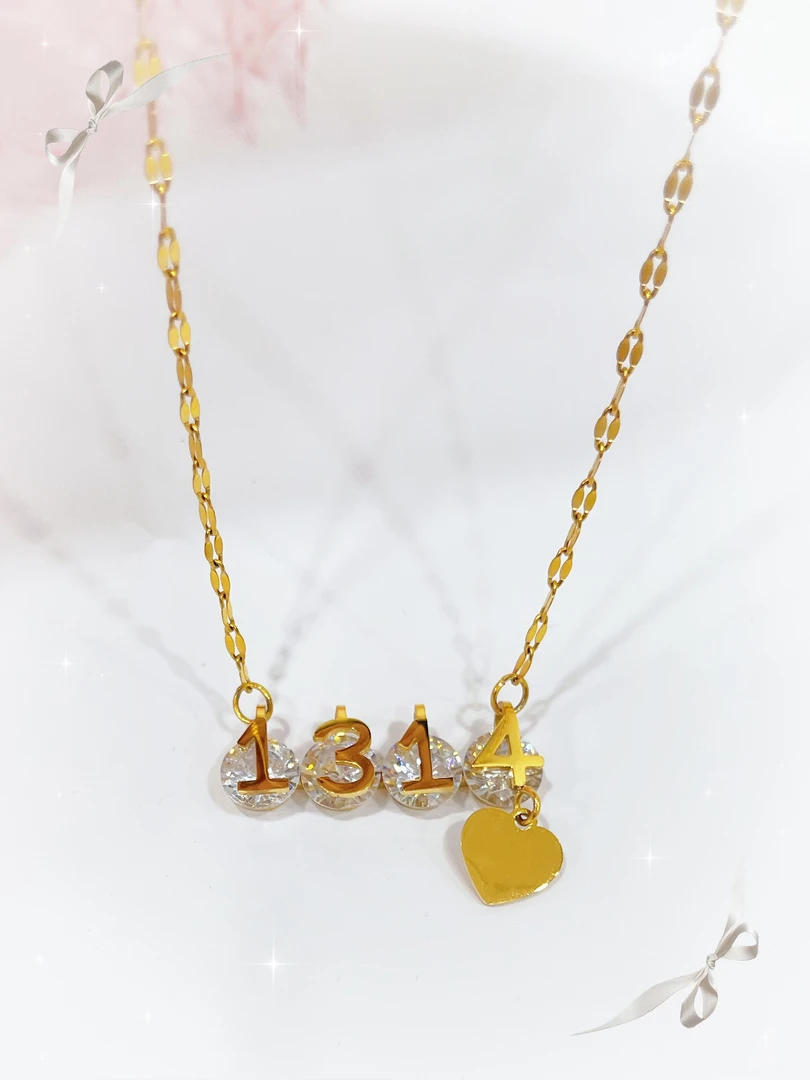 钛钢项链 2582钛钢爆闪满锆1314爱心锁骨项链（链长45）