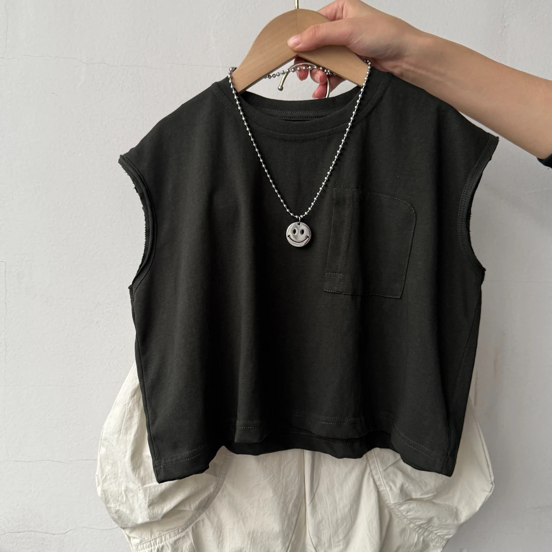 儿童纯色无袖t恤FY041