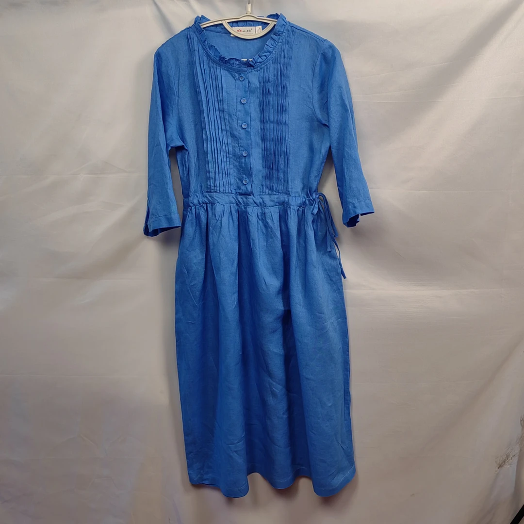 【2025早春新品】麻之韵亚麻复古文艺纯色连衣裙女（0130）