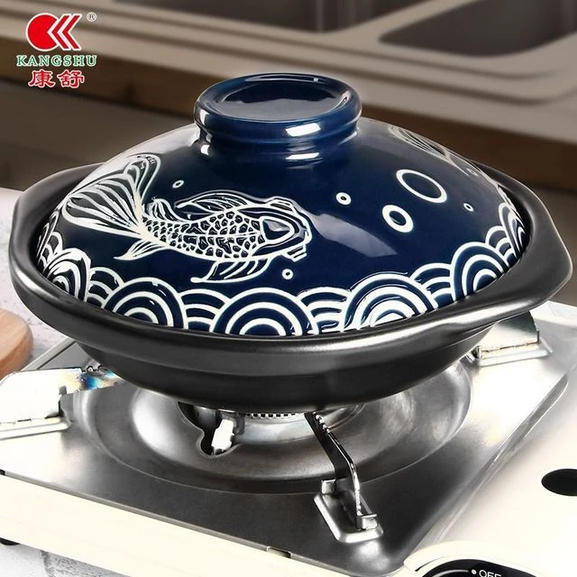 康舒砂锅年年有鱼家用耐热浅口沙锅陶瓷黄焖鸡大容量干烧不裂浅锅